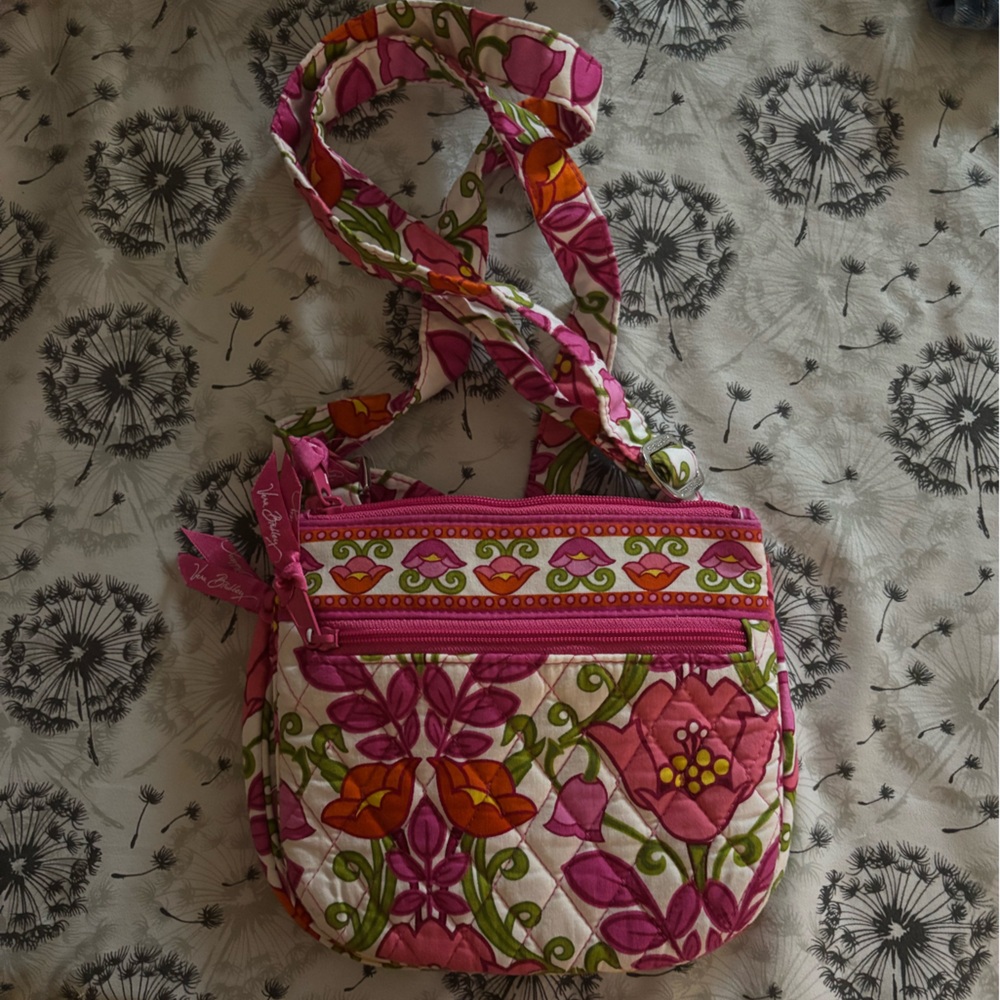 Vera Bradley Floral Pink and Green Quilted Shoulder Bag